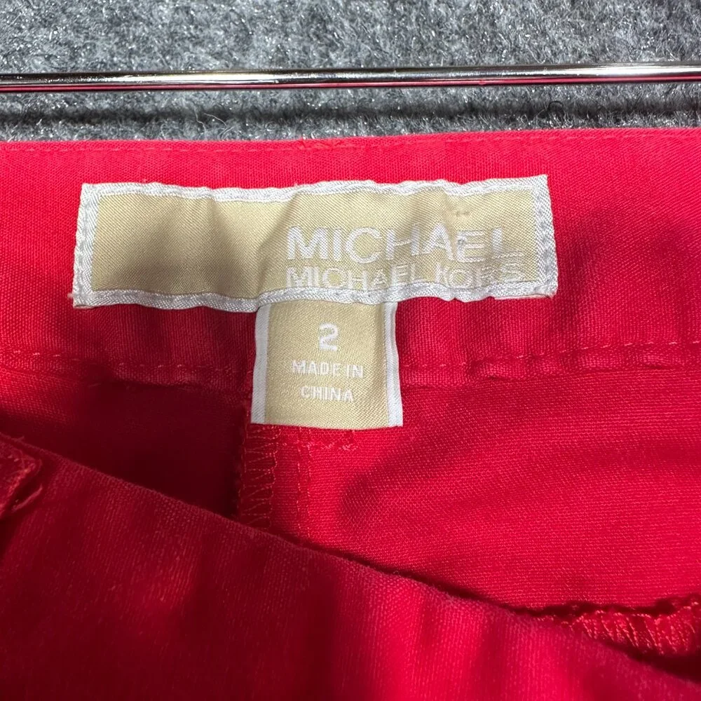 MICHAEL Michael Kors Pants Women 2 Red Stretch Trousers Tapered Leg Zip Pockets - Picture 5 of 8